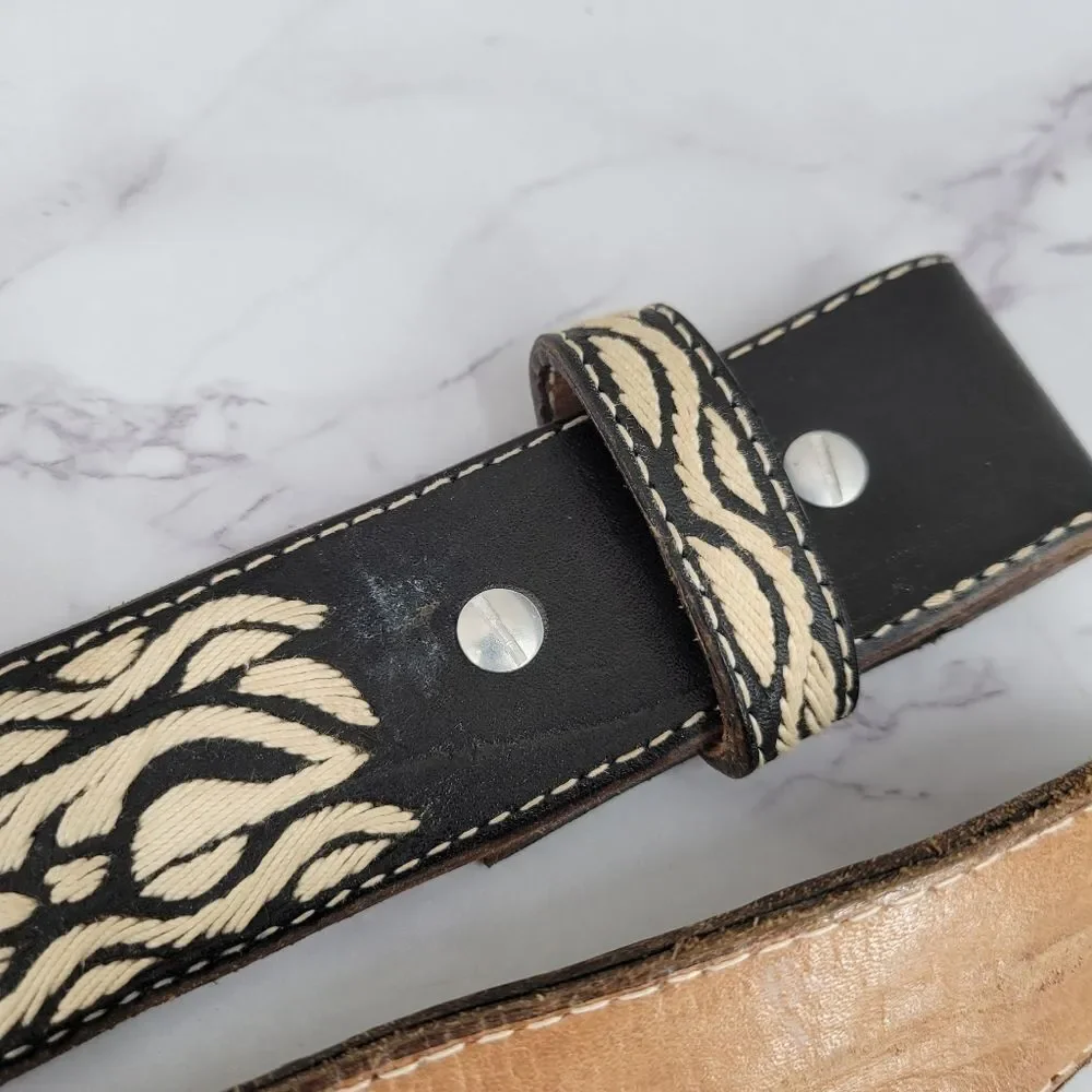 Black and Cream Embroidered Belt Mexico Western Cowboy Leather